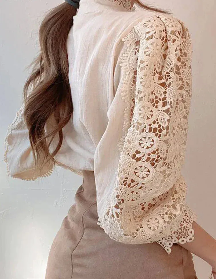 Sylis | Elegant Floral Lace Turtleneck Shirt