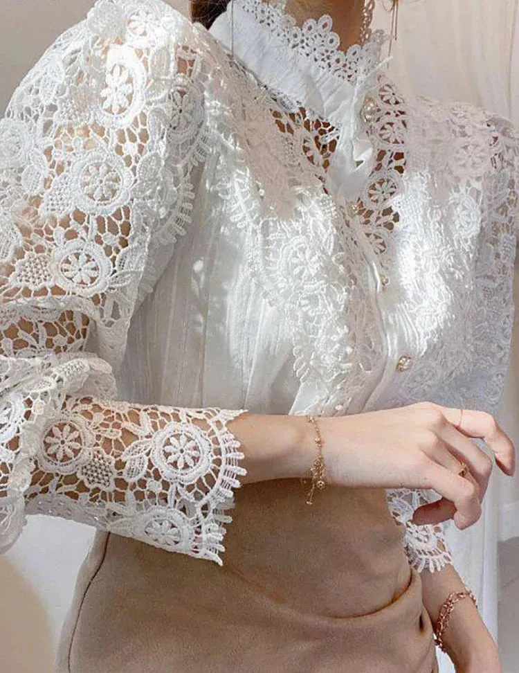 Sylis | Elegant Floral Lace Turtleneck Shirt