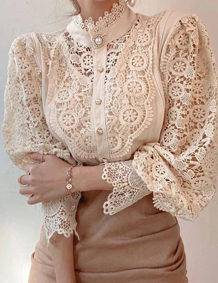 Sylis | Elegant Floral Lace Turtleneck Shirt