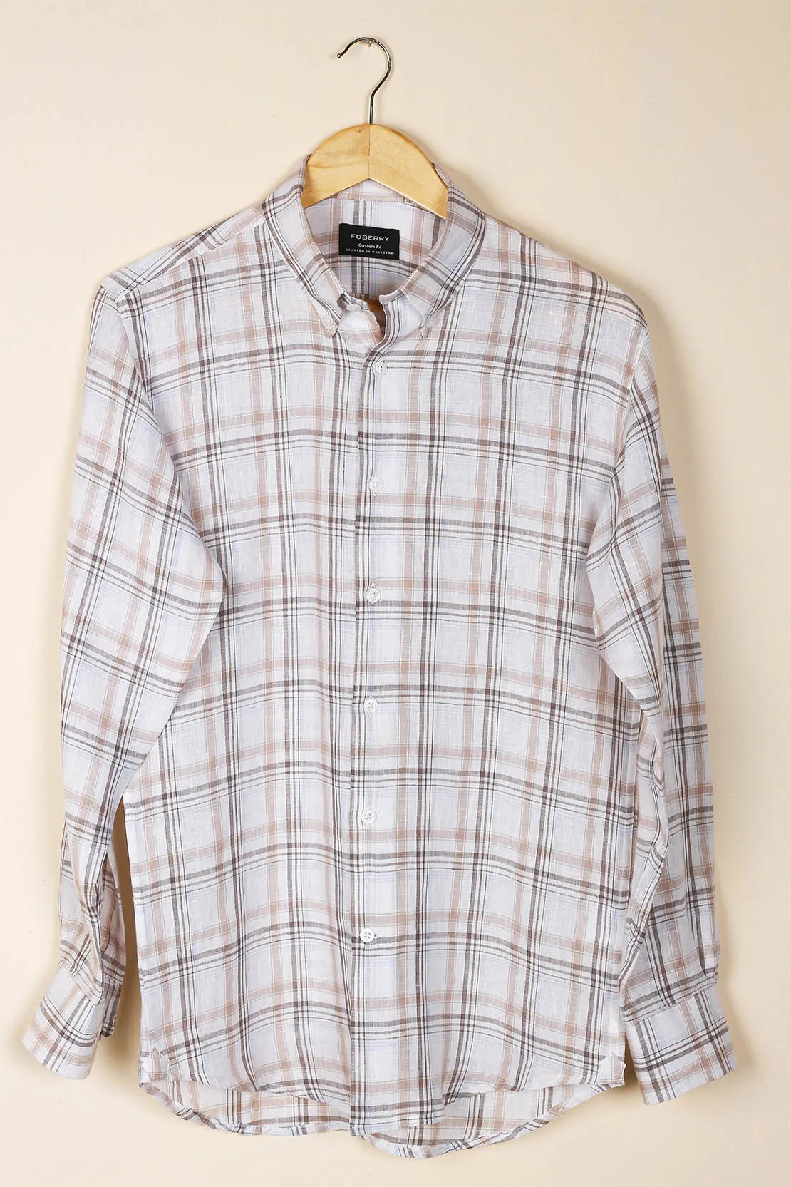 Tan Checkered  Linen Shirt