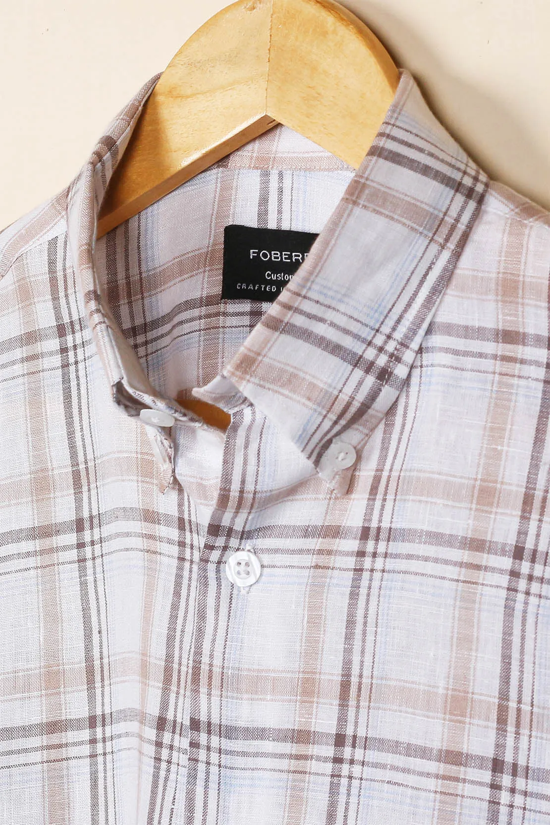 Tan Checkered  Linen Shirt