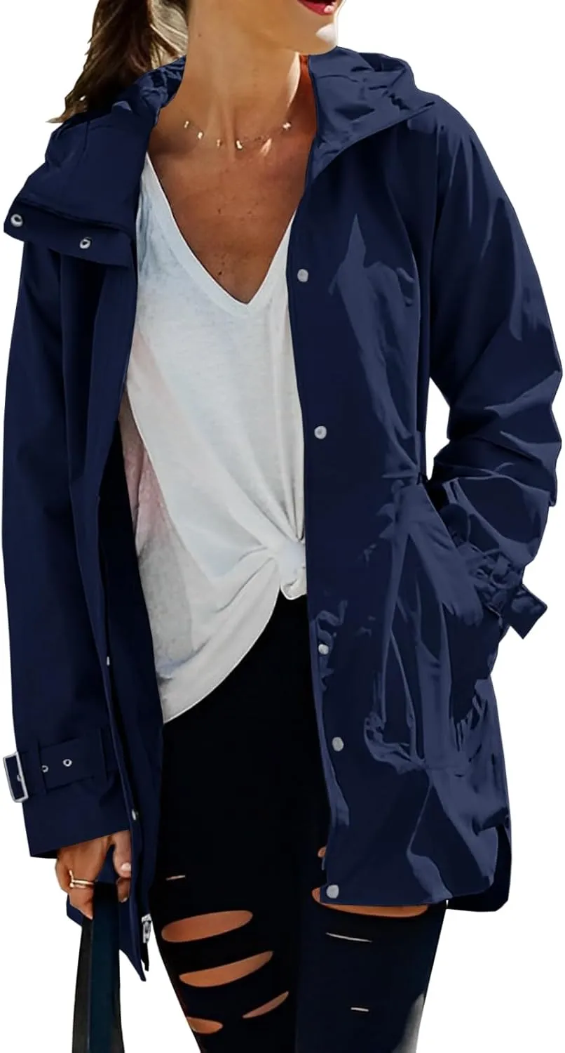 Tankaneo Women's Trench Coat Zip Up Long Sleeve Hooded Jacket Casual Windproof Outwear with Pockets