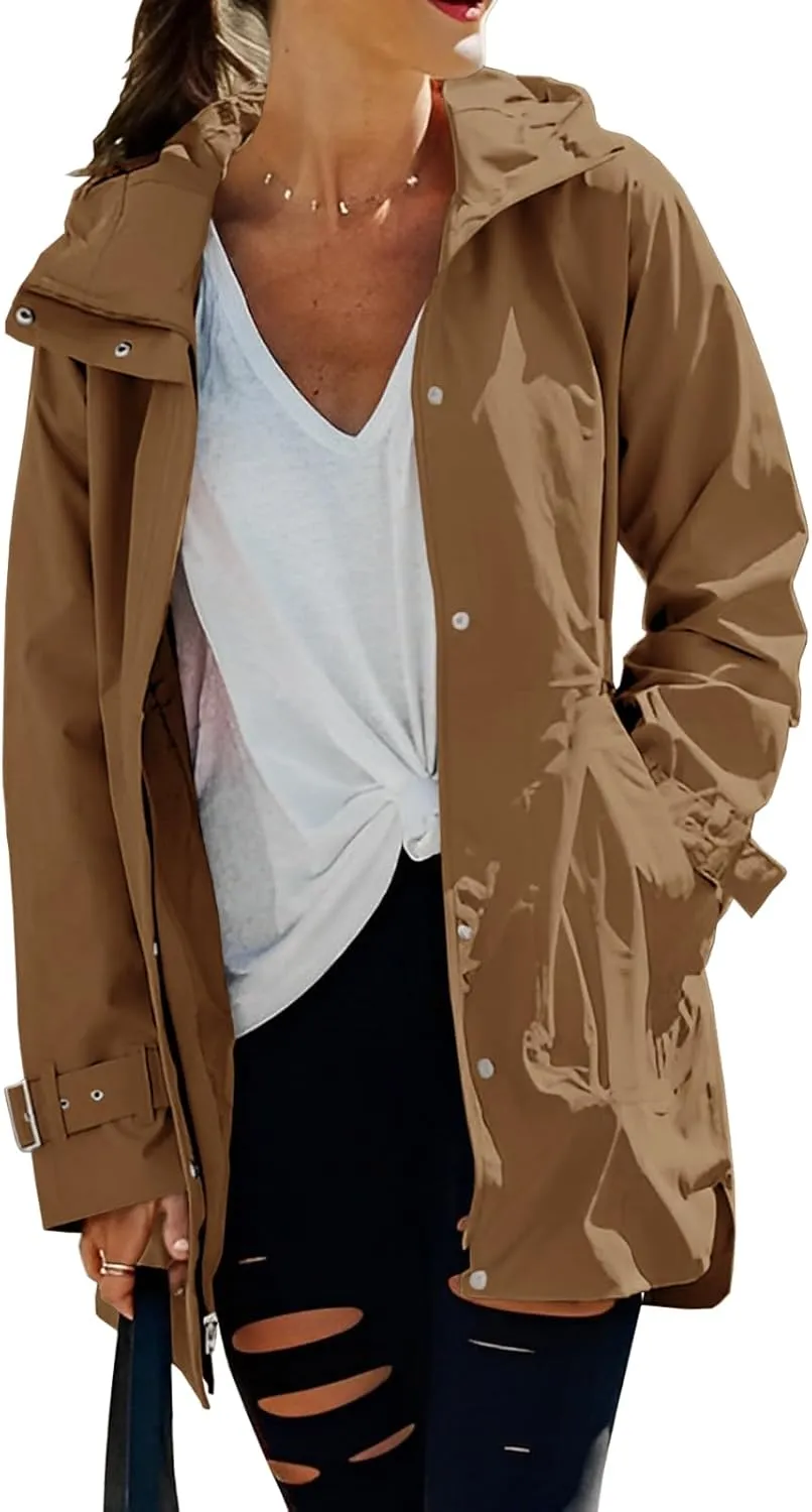 Tankaneo Women's Trench Coat Zip Up Long Sleeve Hooded Jacket Casual Windproof Outwear with Pockets