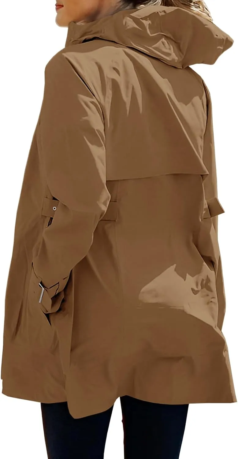 Tankaneo Women's Trench Coat Zip Up Long Sleeve Hooded Jacket Casual Windproof Outwear with Pockets
