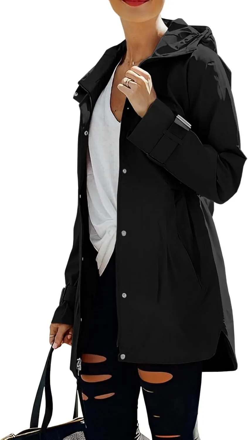 Tankaneo Women's Trench Coat Zip Up Long Sleeve Hooded Jacket Casual Windproof Outwear with Pockets