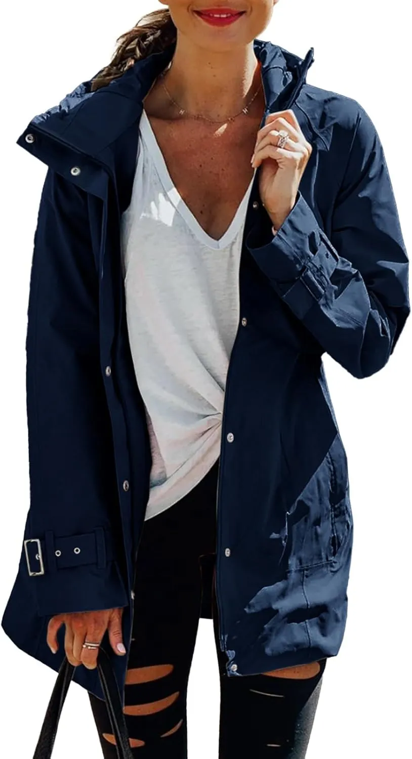 Tankaneo Women's Trench Coat Zip Up Long Sleeve Hooded Jacket Casual Windproof Outwear with Pockets