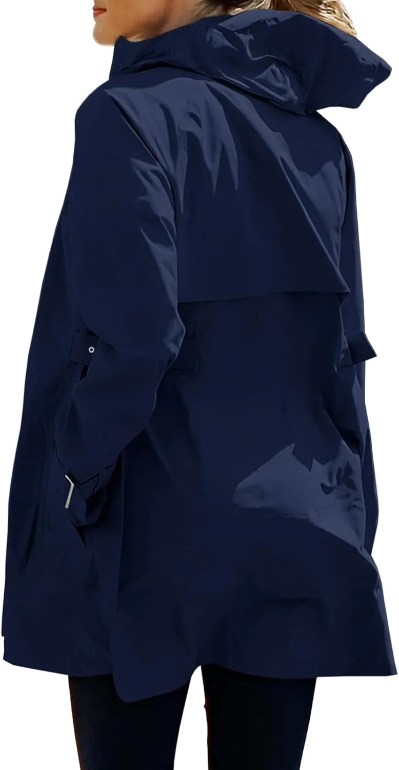 Tankaneo Women's Trench Coat Zip Up Long Sleeve Hooded Jacket Casual Windproof Outwear with Pockets