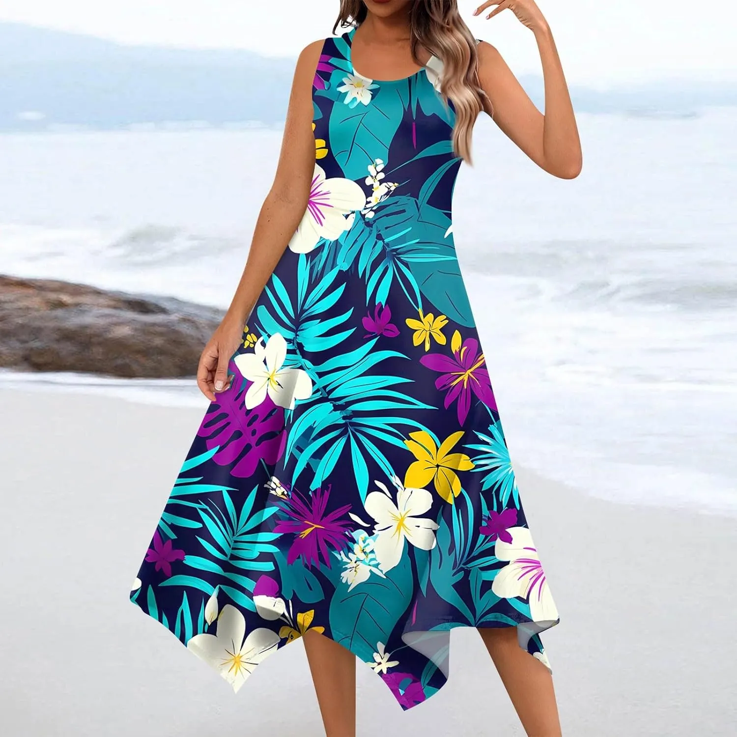 Tanks Spring Sundress Ladie's Plus Size Skiing Printing Dress Ladies Looses Crewneck Cozy Dresses