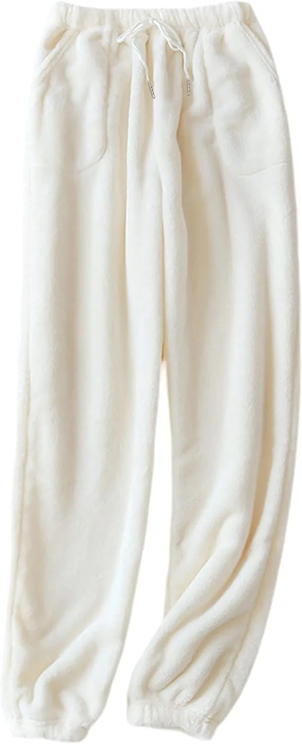 Tanming Womens Plush Fuzzy Pajama Pants Fleece Sleepwear Loungewear Trouser Pj Pants with Pockets