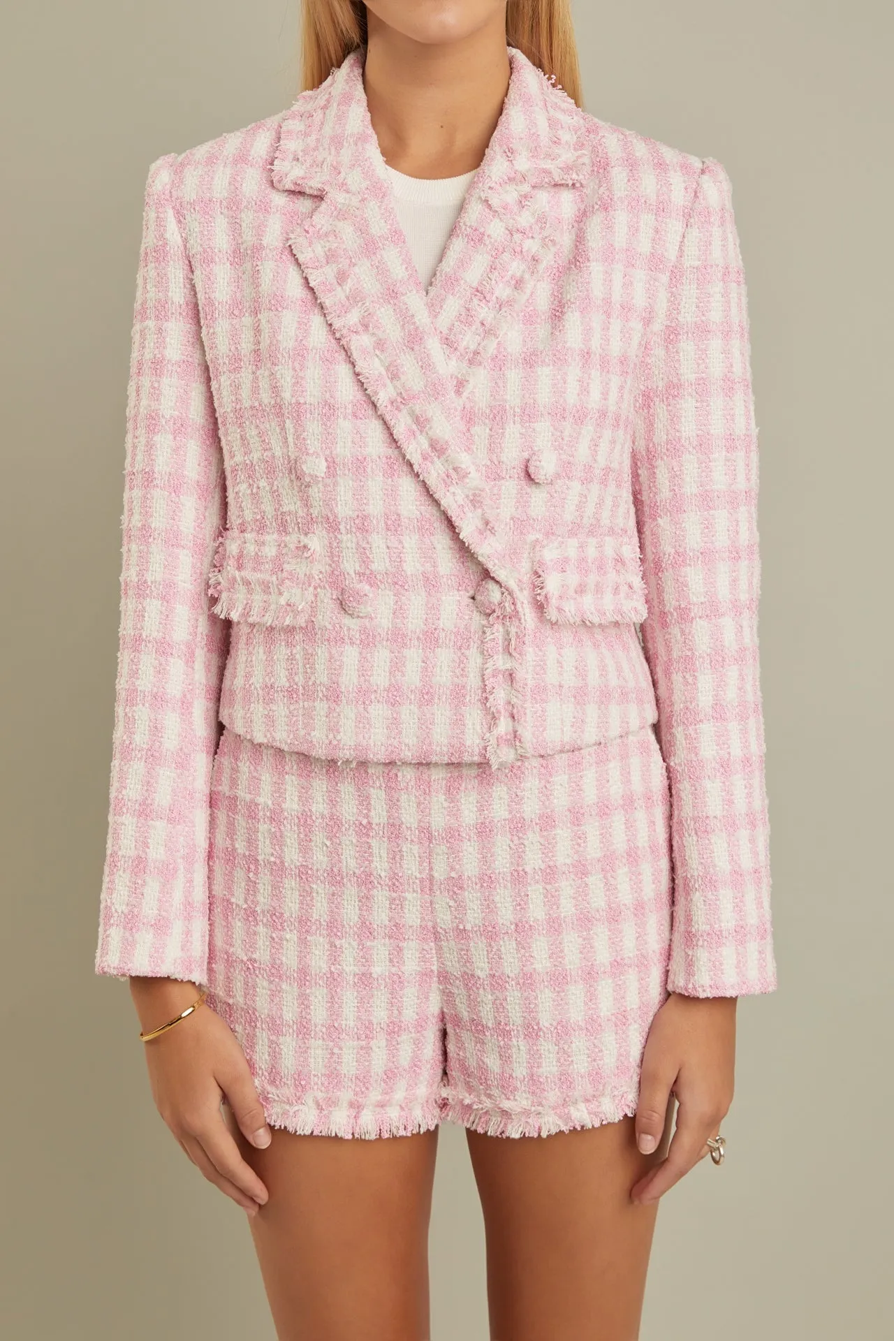 Textured Checkered Double Breasted Blazer