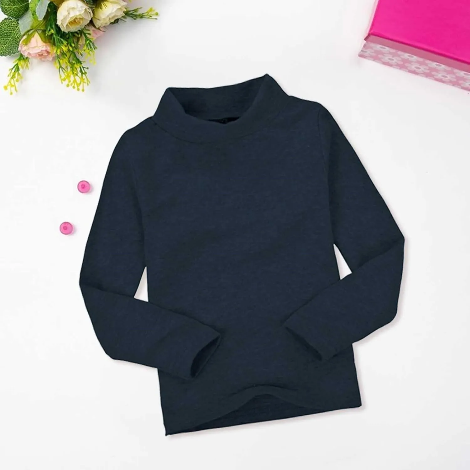 Toddler Turtleneck Tee Cotton Long Sleeve Pullover Top for Boys Girls | Soft Unisex Undershirt Kids Casual Solid T-Shirt