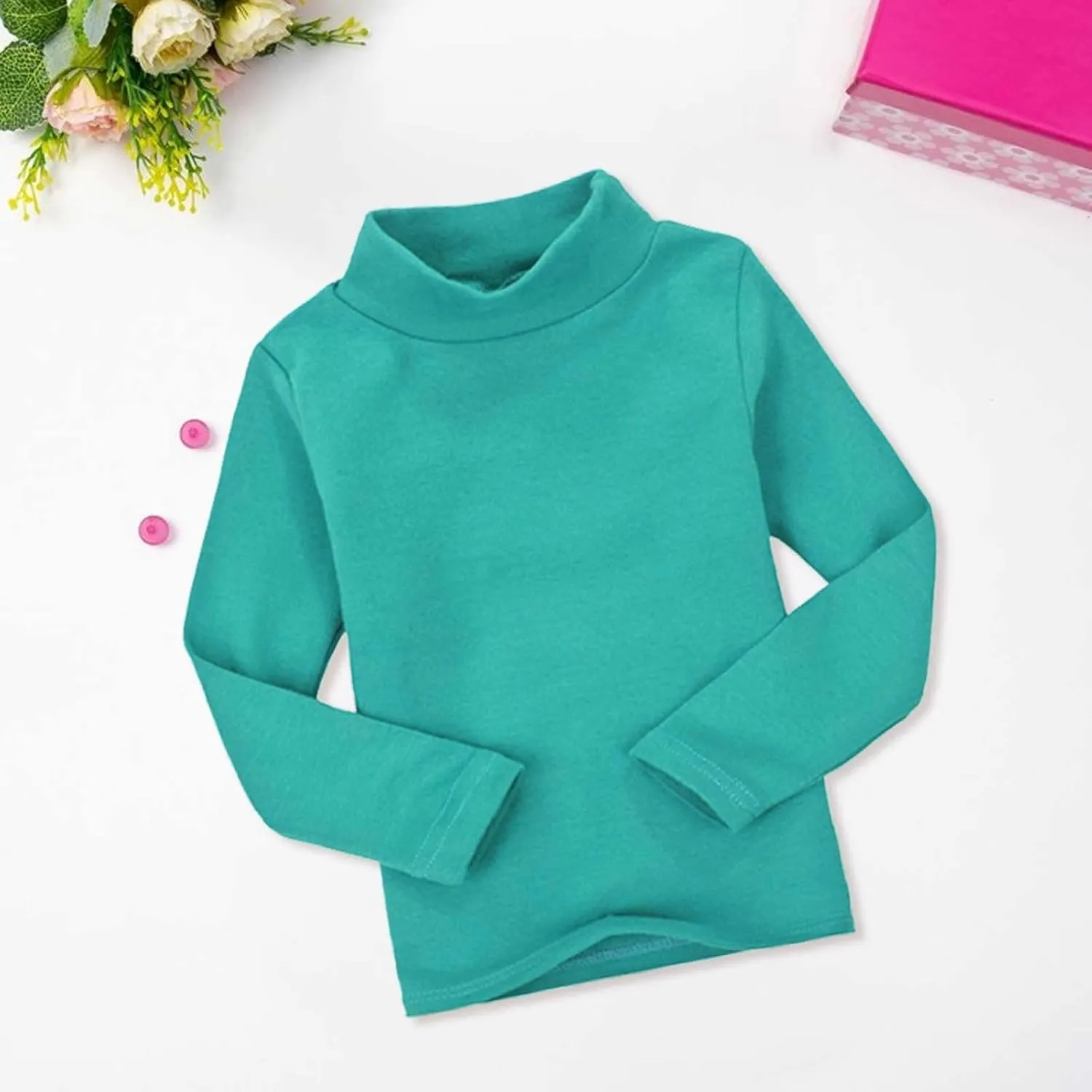 Toddler Turtleneck Tee Cotton Long Sleeve Pullover Top for Boys Girls | Soft Unisex Undershirt Kids Casual Solid T-Shirt