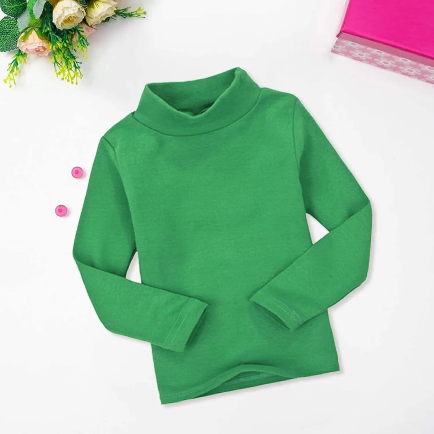 Toddler Turtleneck Tee Cotton Long Sleeve Pullover Top for Boys Girls | Soft Unisex Undershirt Kids Casual Solid T-Shirt