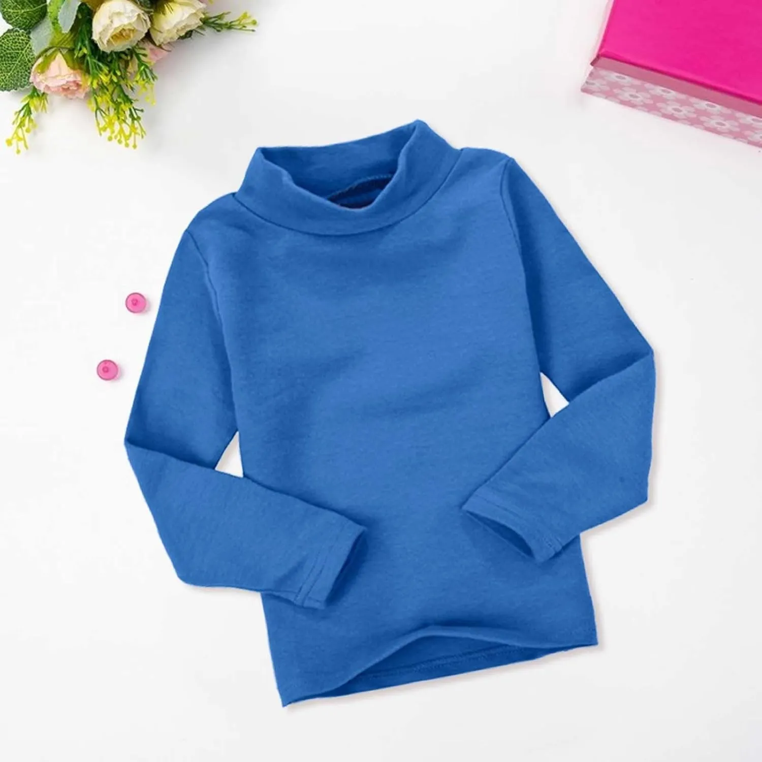 Toddler Turtleneck Tee Cotton Long Sleeve Pullover Top for Boys Girls | Soft Unisex Undershirt Kids Casual Solid T-Shirt