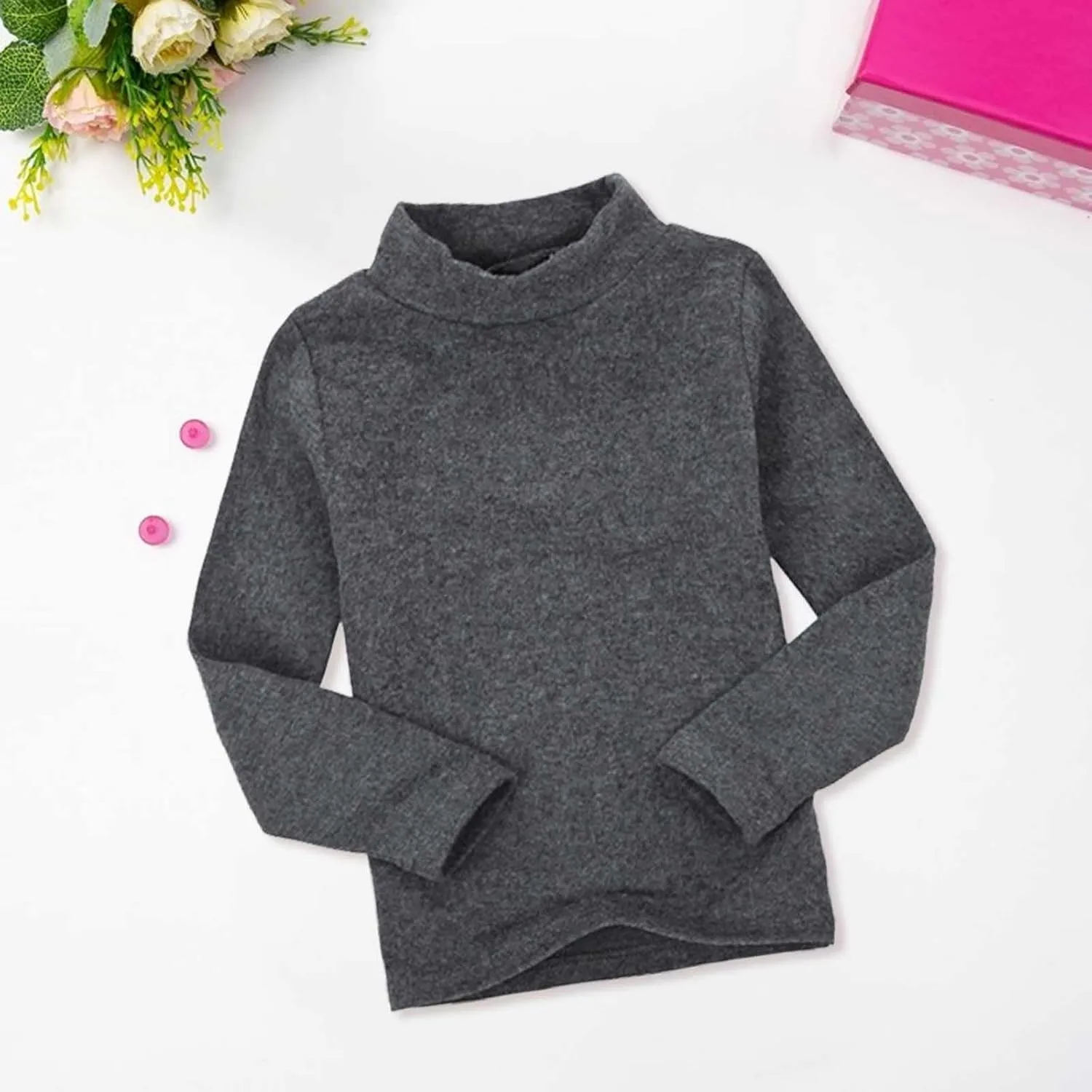 Toddler Turtleneck Tee Cotton Long Sleeve Pullover Top for Boys Girls | Soft Unisex Undershirt Kids Casual Solid T-Shirt
