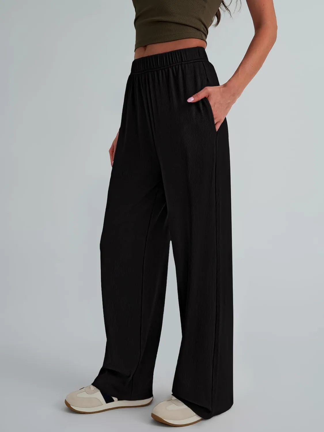 Trendy Queen Womens Wide Leg Pants Sweatpants Comfy Lounge Baggy Flowy Ribbed Pajama Pants Fall Fashion Clothes Outfits 2025