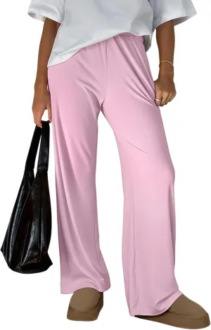 Trendy Queen Womens Wide Leg Pants Sweatpants Comfy Lounge Baggy Flowy Ribbed Pajama Pants Fall Fashion Clothes Outfits 2025