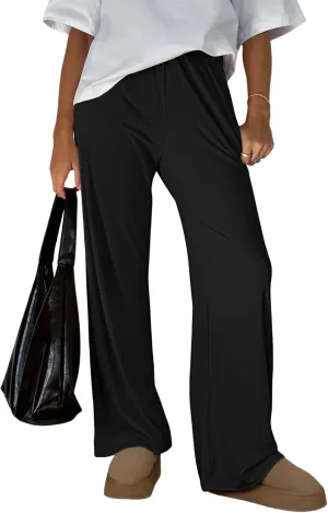 Trendy Queen Womens Wide Leg Pants Sweatpants Comfy Lounge Baggy Flowy Ribbed Pajama Pants Fall Fashion Clothes Outfits 2025