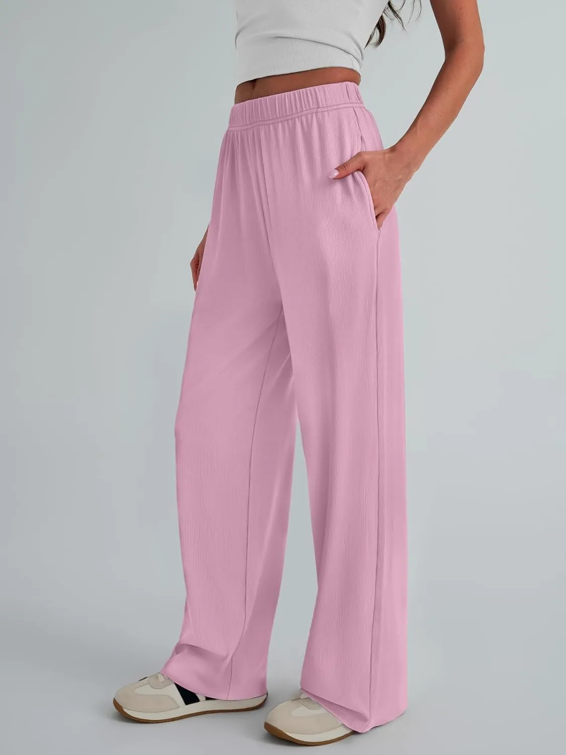 Trendy Queen Womens Wide Leg Pants Sweatpants Comfy Lounge Baggy Flowy Ribbed Pajama Pants Fall Fashion Clothes Outfits 2025
