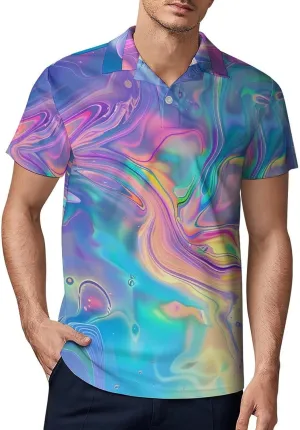 Trippy Abstract Classic Polo Shirts for Men Quick Dry Short Sleeve Fit Golf Tees Casual Tops