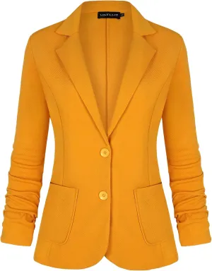 Unifizz Womens Button Front Blazer 3/4 Sleeve Casual Lightweight Soft Knit Jacket with Pockets #Yellow,Size XL#