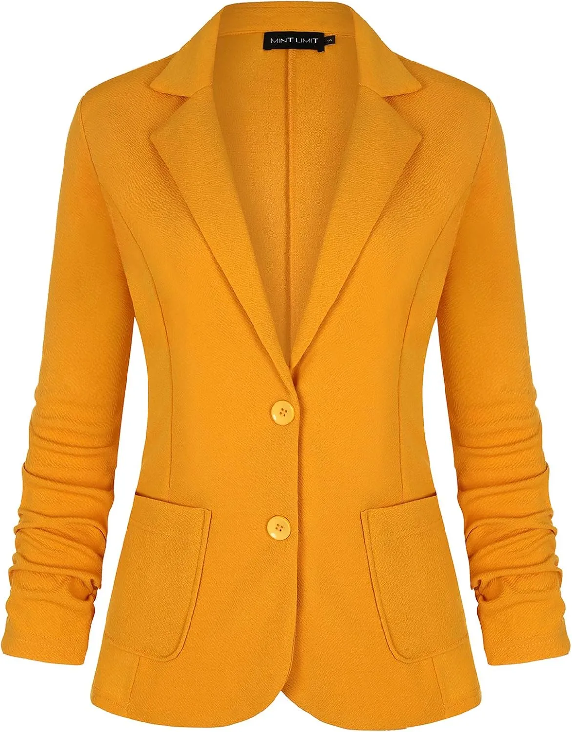 Unifizz Womens Button Front Blazer 3/4 Sleeve Casual Lightweight Soft Knit Jacket with Pockets #Yellow,Size XL#