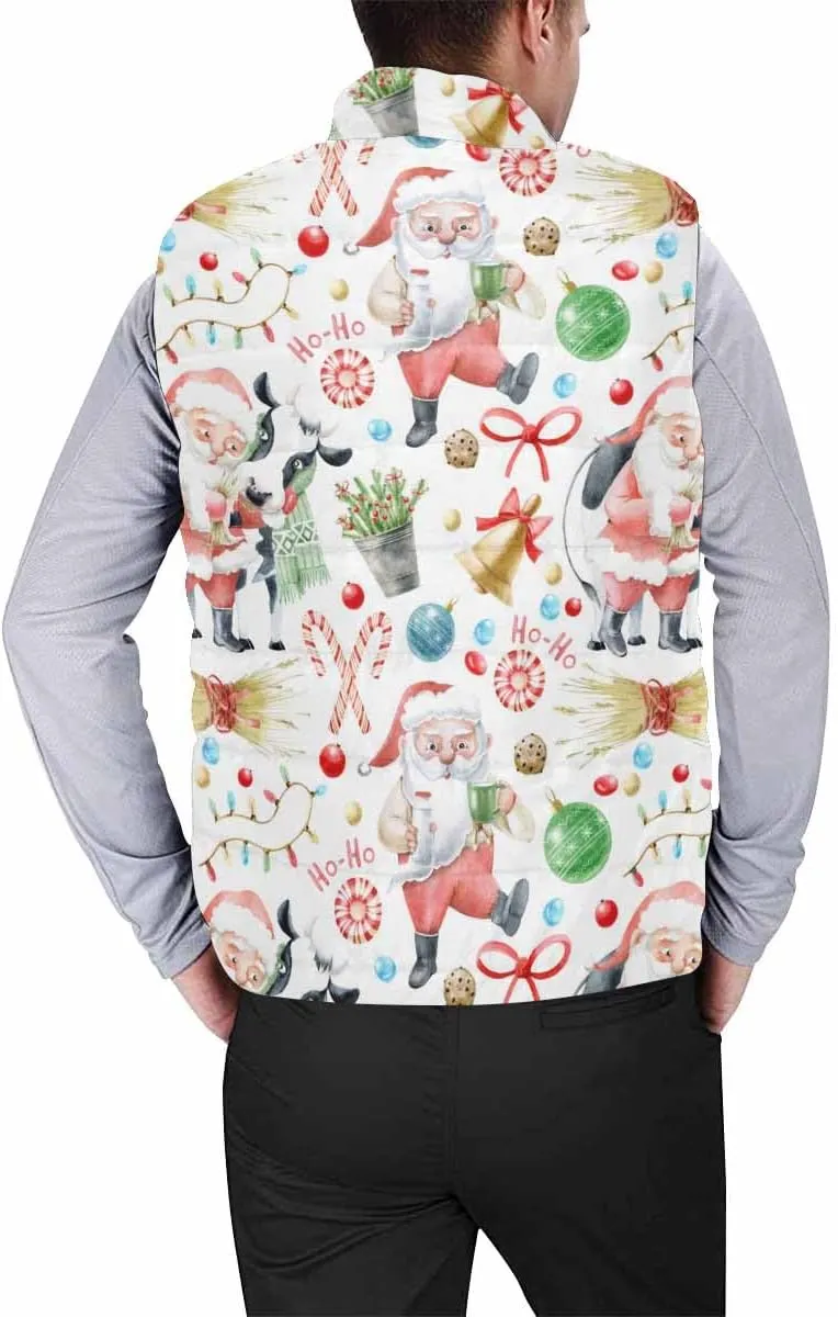 Vest For Men Christmas Pattern Mens Puffer Lightweight Vest Outdoor Winter Casual Warm Zip-Up Sleeveless