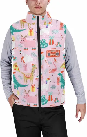 Vest For Men Christmas Pattern Mens Puffer Lightweight Vest Outdoor Winter Casual Warm Zip-Up Sleeveless