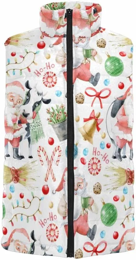 Vest For Men Christmas Pattern Mens Puffer Lightweight Vest Outdoor Winter Casual Warm Zip-Up Sleeveless