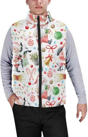 Vest For Men Christmas Pattern Mens Puffer Lightweight Vest Outdoor Winter Casual Warm Zip-Up Sleeveless