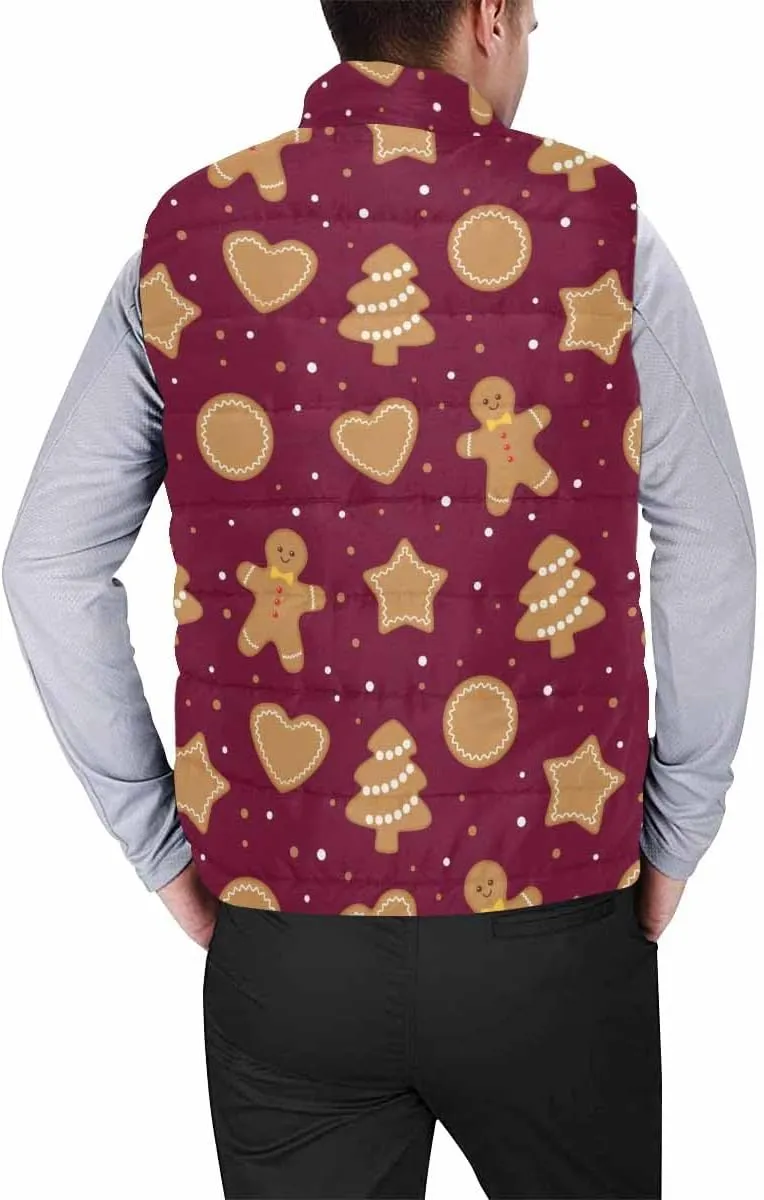 Vests For Men Gingerbread Cookies Men'S Warm Puffer Vest Outdoor Sleeveless Jacket For Golf Hiking Casual Travel