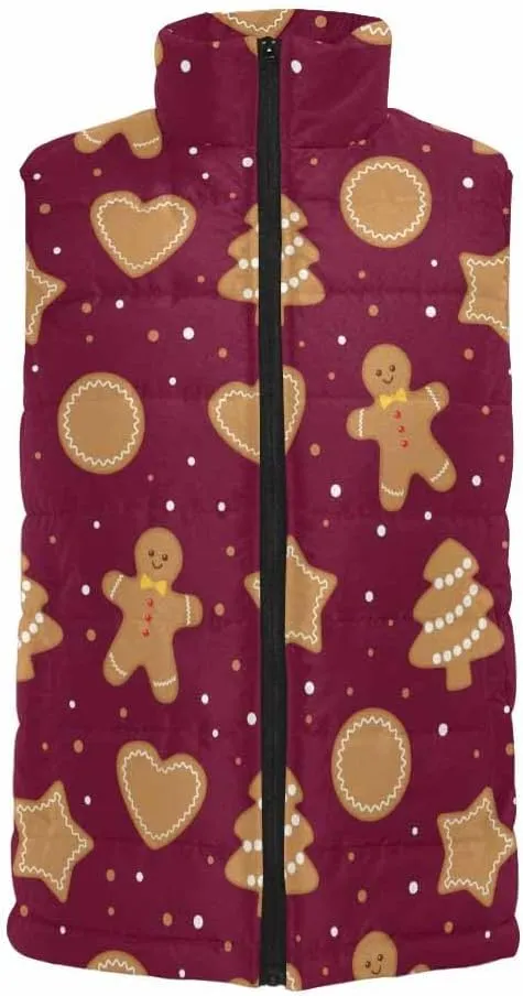 Vests For Men Gingerbread Cookies Men'S Warm Puffer Vest Outdoor Sleeveless Jacket For Golf Hiking Casual Travel