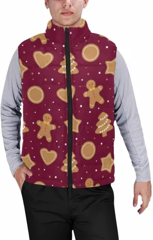 Vests For Men Gingerbread Cookies Men'S Warm Puffer Vest Outdoor Sleeveless Jacket For Golf Hiking Casual Travel