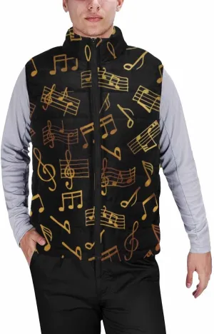 Vests For Men Music Notes Pattern Men's Warm Puffer Vest Outdoor Sleeveless Jacket For Golf Hiking Casual Travel