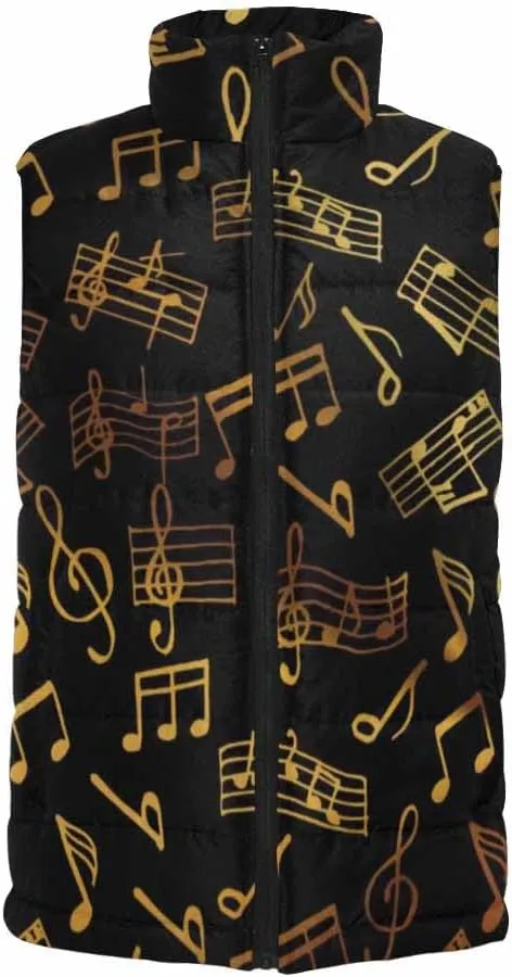 Vests For Men Music Notes Pattern Men's Warm Puffer Vest Outdoor Sleeveless Jacket For Golf Hiking Casual Travel