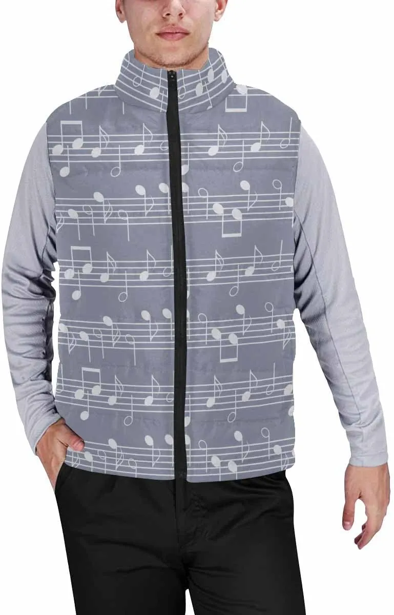 Vests For Men Music Notes Pattern Men's Warm Puffer Vest Outdoor Sleeveless Jacket For Golf Hiking Casual Travel