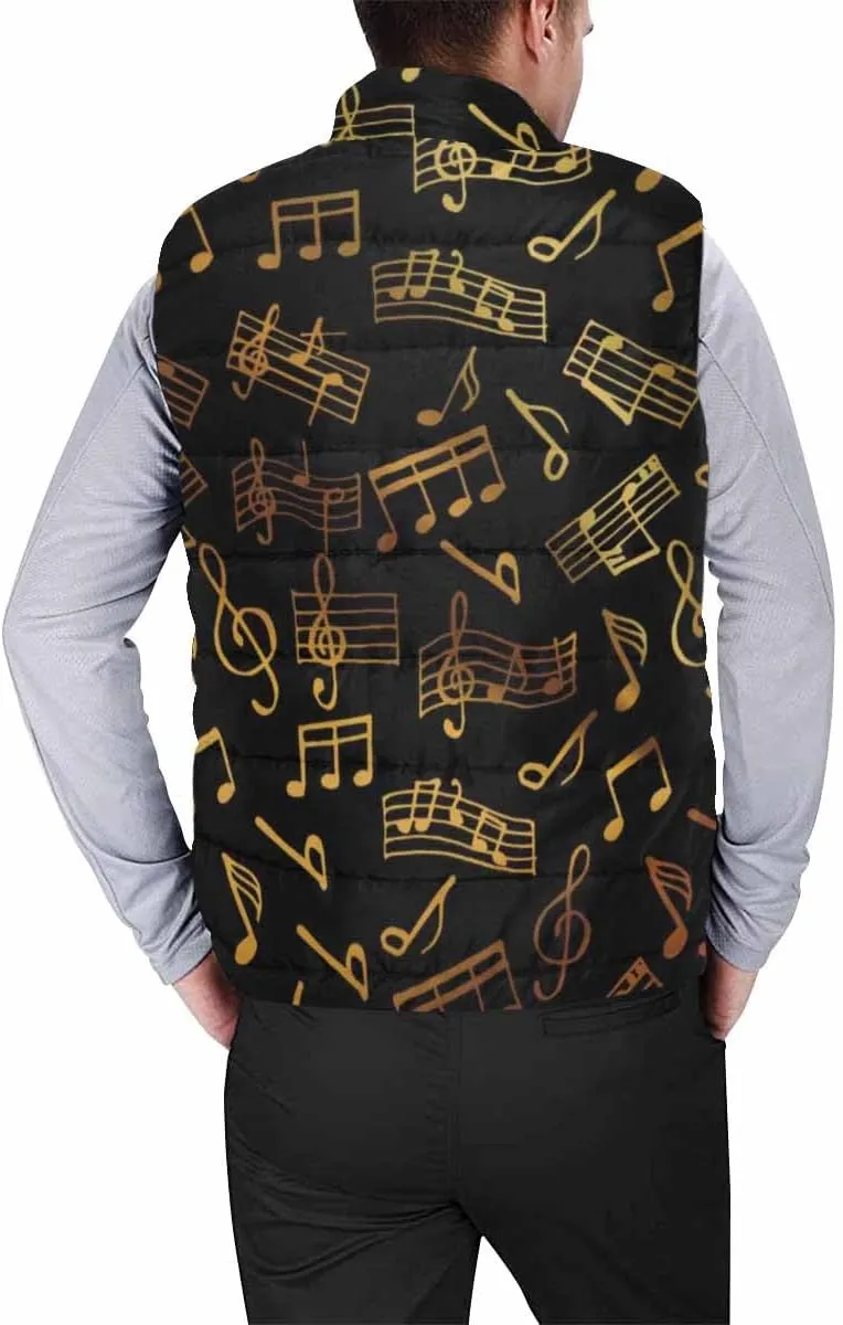 Vests For Men Music Notes Pattern Men's Warm Puffer Vest Outdoor Sleeveless Jacket For Golf Hiking Casual Travel
