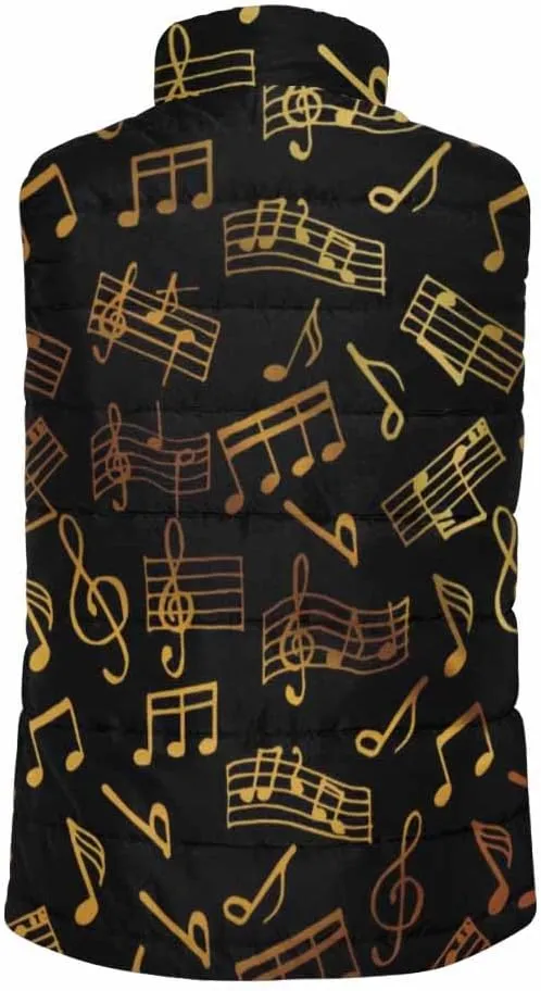 Vests For Men Music Notes Pattern Men's Warm Puffer Vest Outdoor Sleeveless Jacket For Golf Hiking Casual Travel