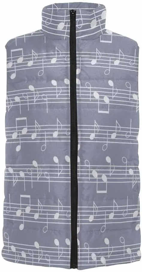 Vests For Men Music Notes Pattern Men's Warm Puffer Vest Outdoor Sleeveless Jacket For Golf Hiking Casual Travel