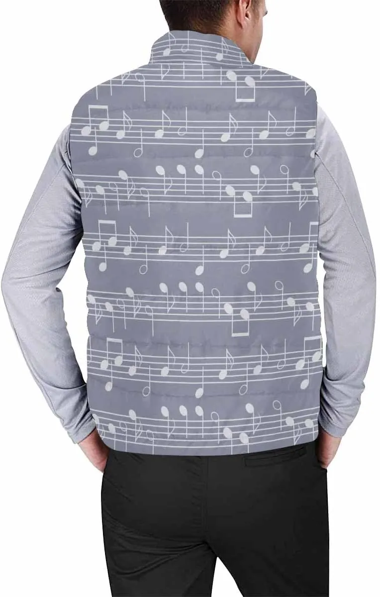 Vests For Men Music Notes Pattern Men's Warm Puffer Vest Outdoor Sleeveless Jacket For Golf Hiking Casual Travel