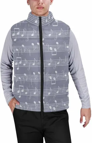 Vests For Men Music Notes Pattern Men's Warm Puffer Vest Outdoor Sleeveless Jacket For Golf Hiking Casual Travel