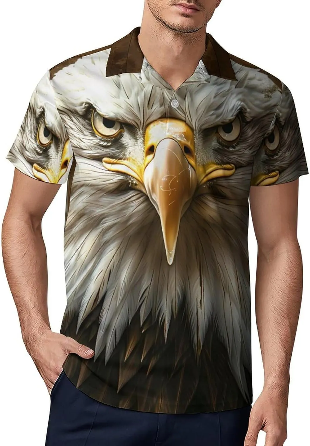 Vintage Eagle Classic Polo Shirts for Men Quick Dry Short Sleeve Fit Golf Tees Casual Tops