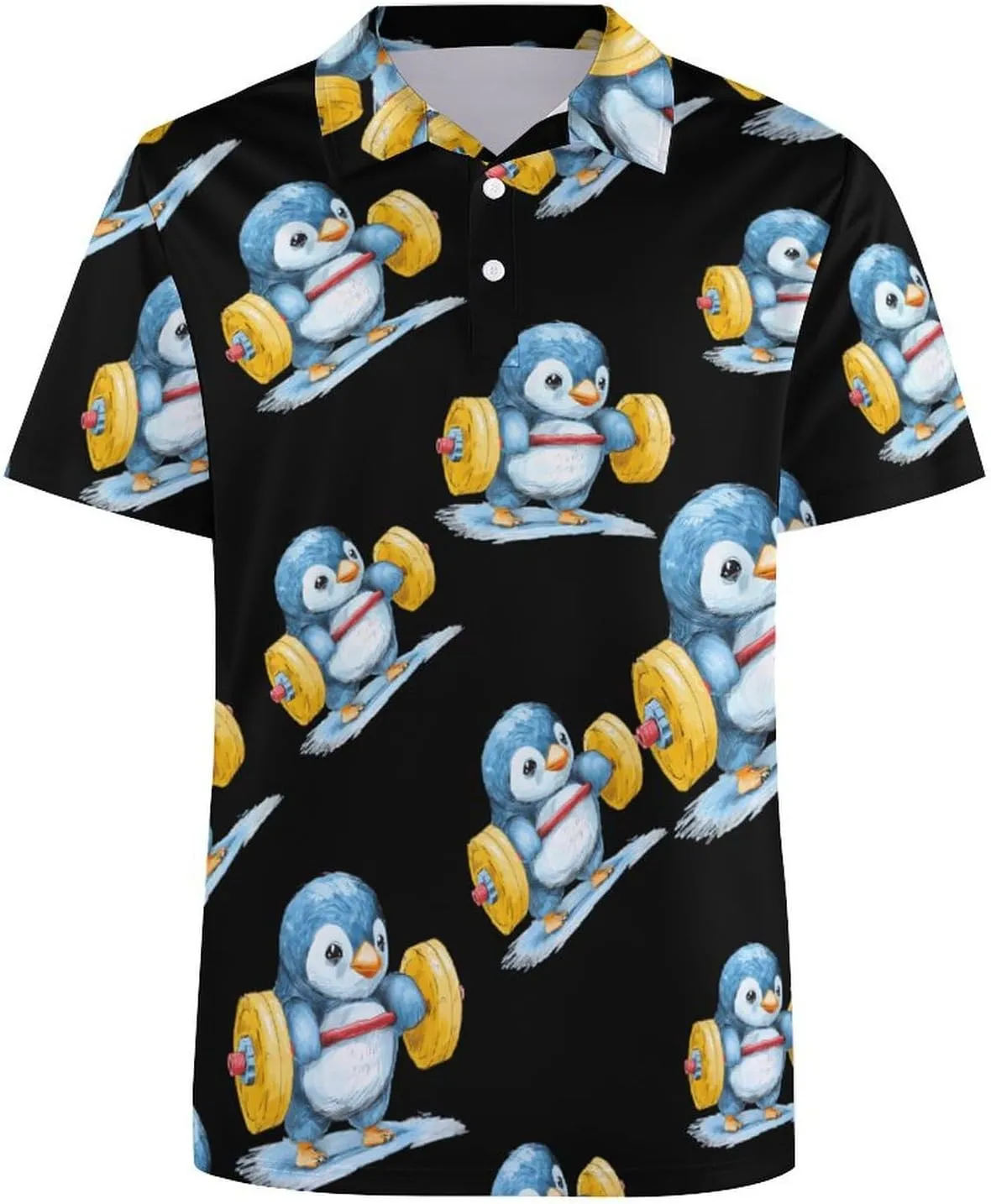 Weightlifting Penguin Mens Polo Shirts Quick Dry Short Sleeve T-shirts Slim Tennis Collared Tees Tops