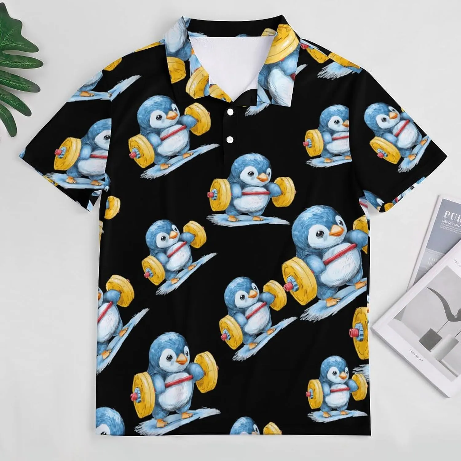 Weightlifting Penguin Mens Polo Shirts Quick Dry Short Sleeve T-shirts Slim Tennis Collared Tees Tops