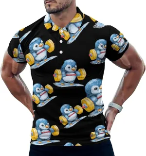 Weightlifting Penguin Mens Polo Shirts Quick Dry Short Sleeve T-shirts Slim Tennis Collared Tees Tops
