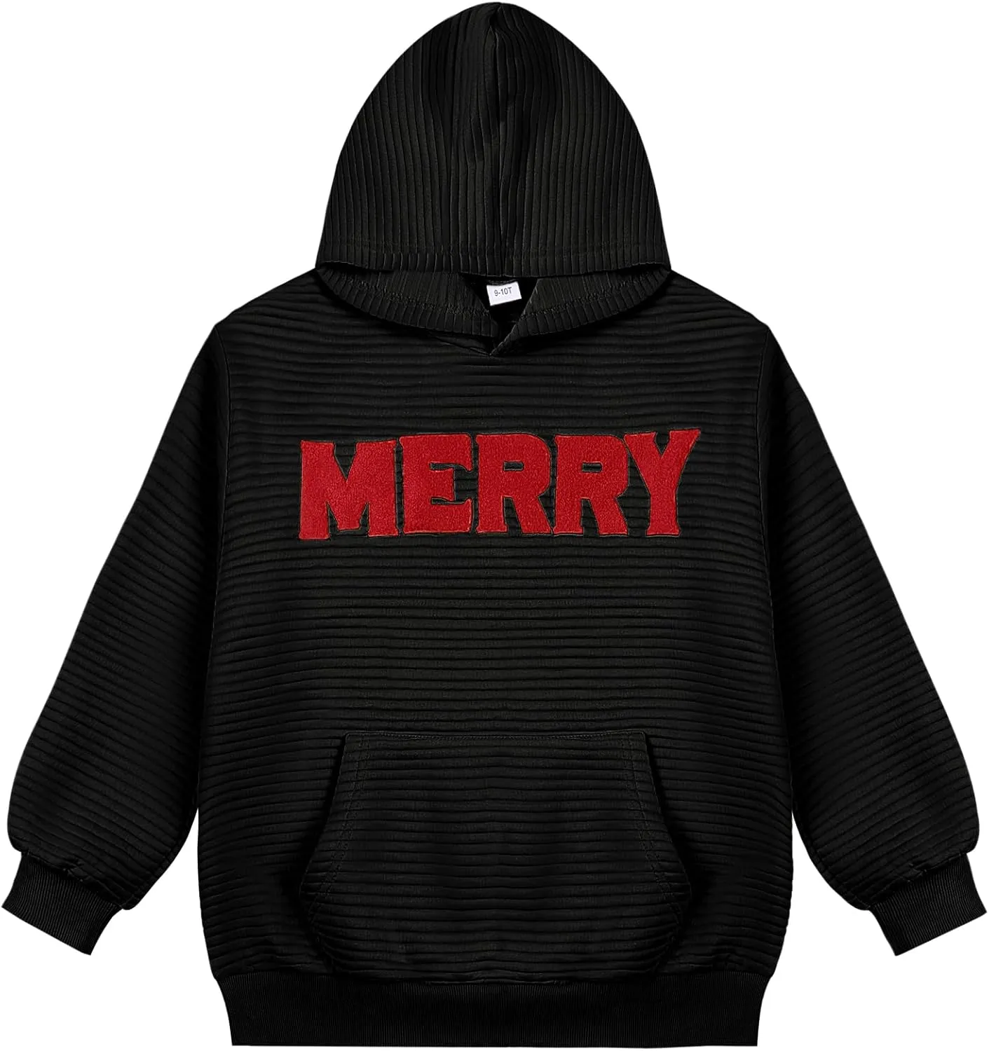 Weixinbuy Unisex Kids Christmas Sweatshirt Merry Graphic Crewneck Kangaroo Pocket Oversized Hoodie for Boys Girls 7-14Y