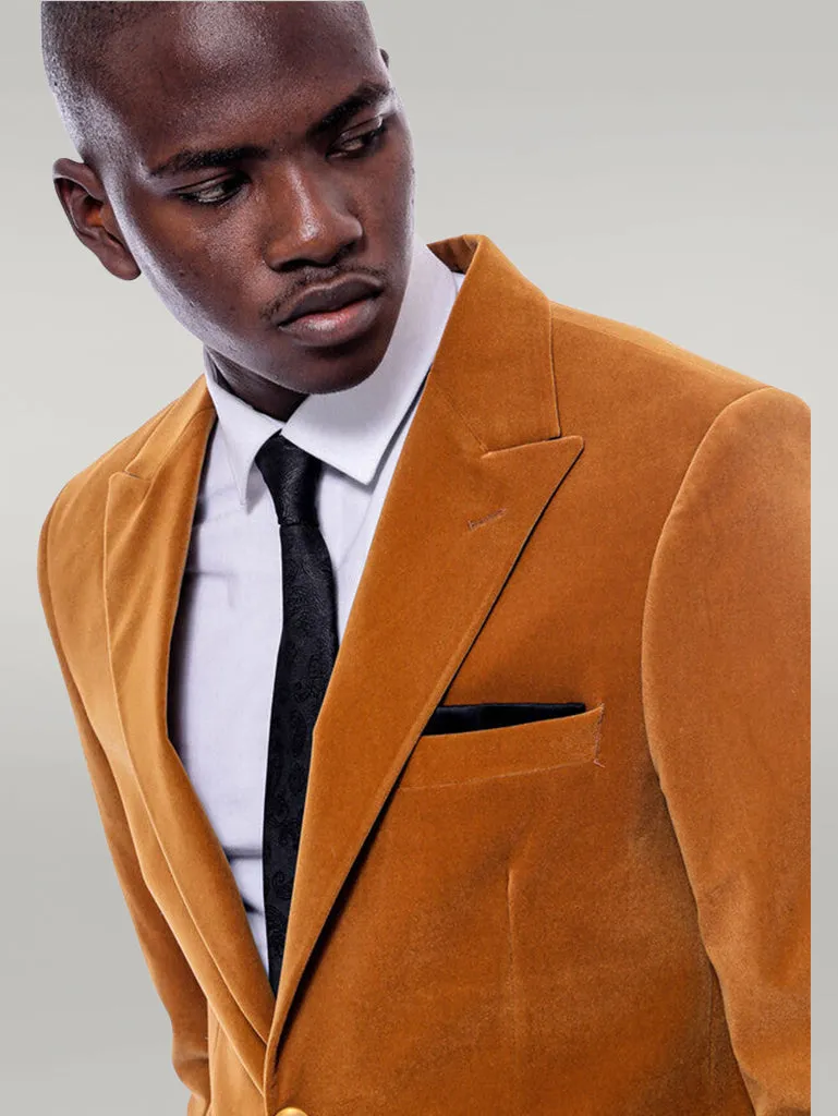 Wide Peak Lapel Velvet Yellow Blazer - Wessi