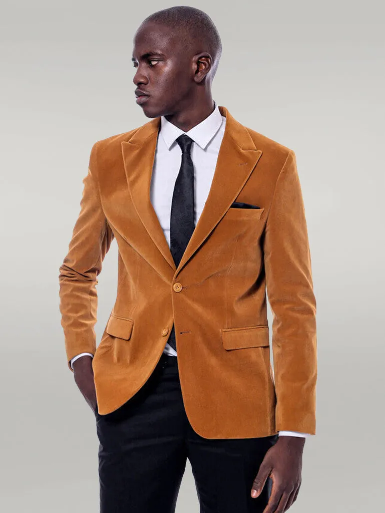 Wide Peak Lapel Velvet Yellow Blazer - Wessi