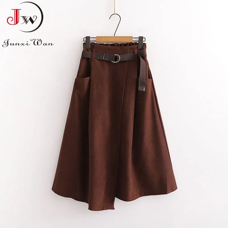 Women Casual Skirts 2021 Spring And Autumn Solid High Waist Irregular
