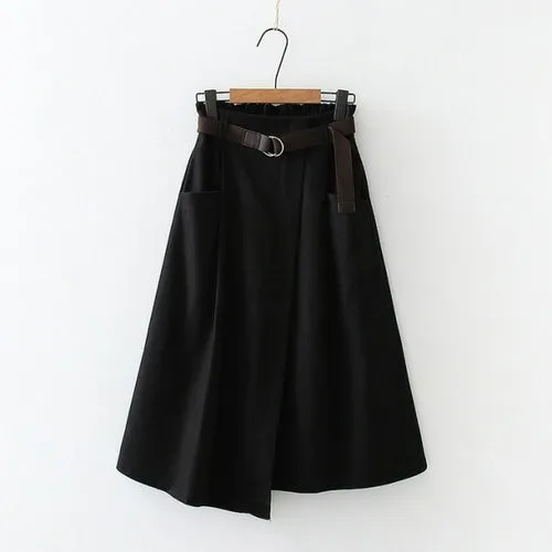 Women Casual Skirts 2021 Spring And Autumn Solid High Waist Irregular